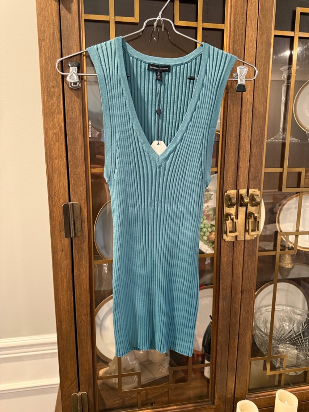 Universal Standard Ribbed V-Neck Tank Dress in Teal